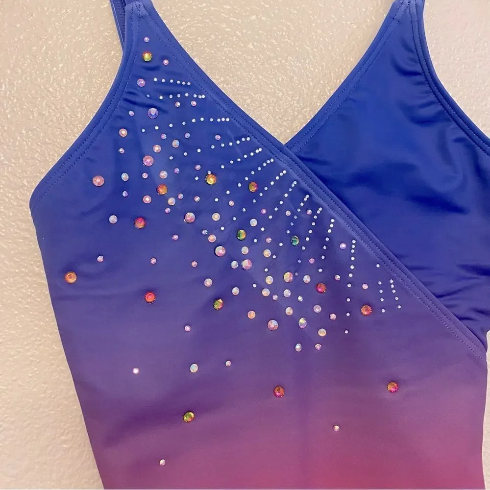 Weissman Costume solo dance rhinestone custom Ombre Leotard PL12366 XSA xs adult